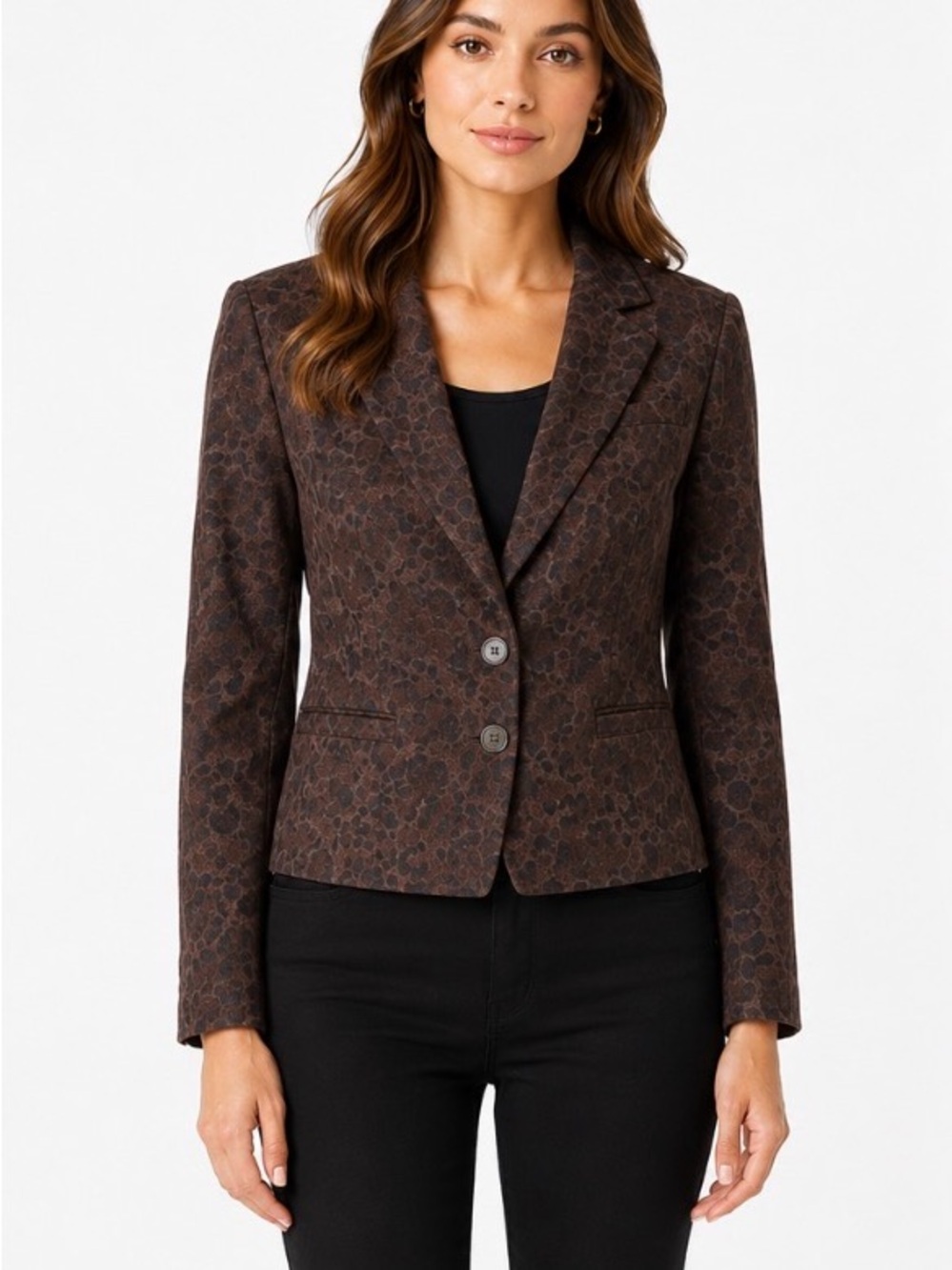 Calvin Klein Brown Patterned Two-Button Women's Blazer